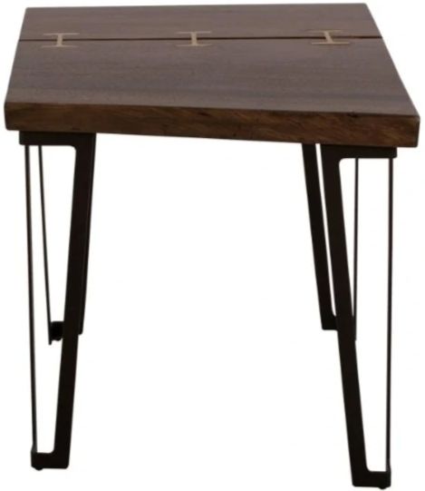 International Furniture Direct Walnut Reddish Brown End Table with Black Base-3