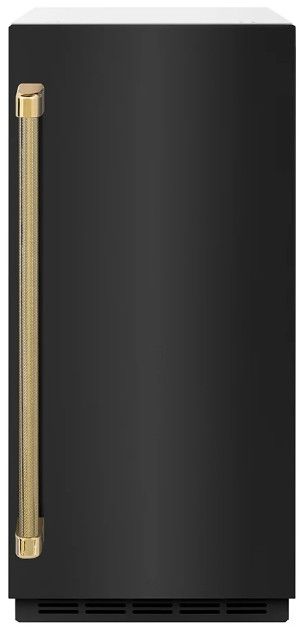 ZLINE Autograph Edition Touchstone 15" 75 lbs. Black Stainless Steel Door with Polished Gold Helix Handle Clear Cube Ice Maker with Drain Pump -0