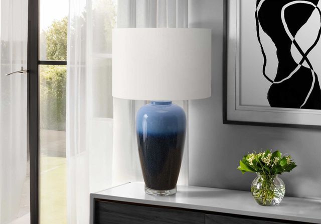 Monarch Specialties Inc. Blue Ceramic Table Lamp with Ivory Shade-2