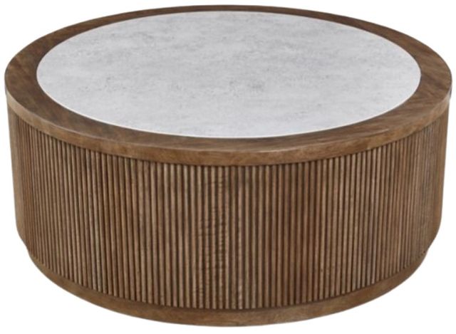 Signature Design by Ashley® Hadonna Faux Stone Top Cocktail Table with Brown Base-2