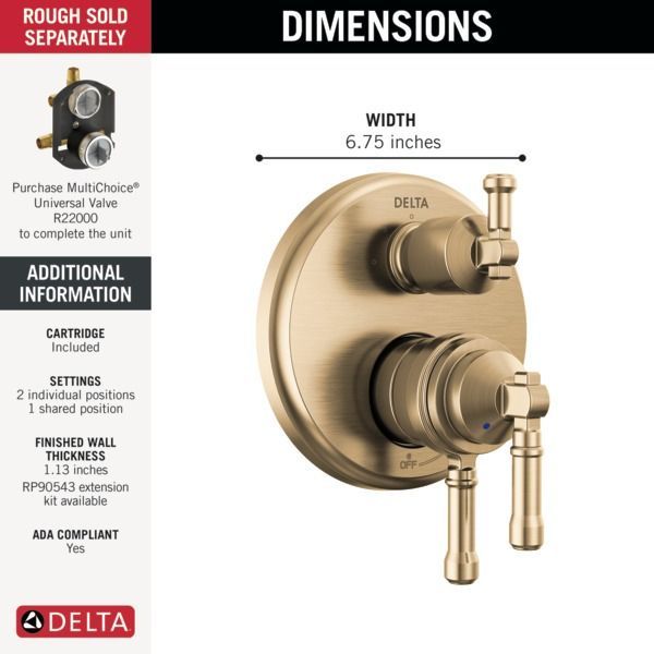 Delta Broderick® 17 Series Lumicoat® Champagne Bronze 3-Setting Integrated Diverter Trim-1