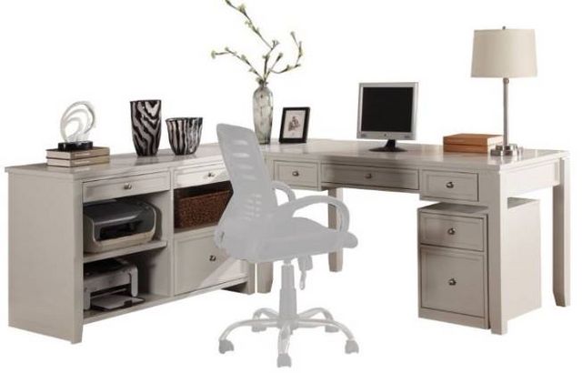 Parker House® Boca 4-Piece Cottage White L-Shaped Office Desk with Credenza and Lateral File Set 