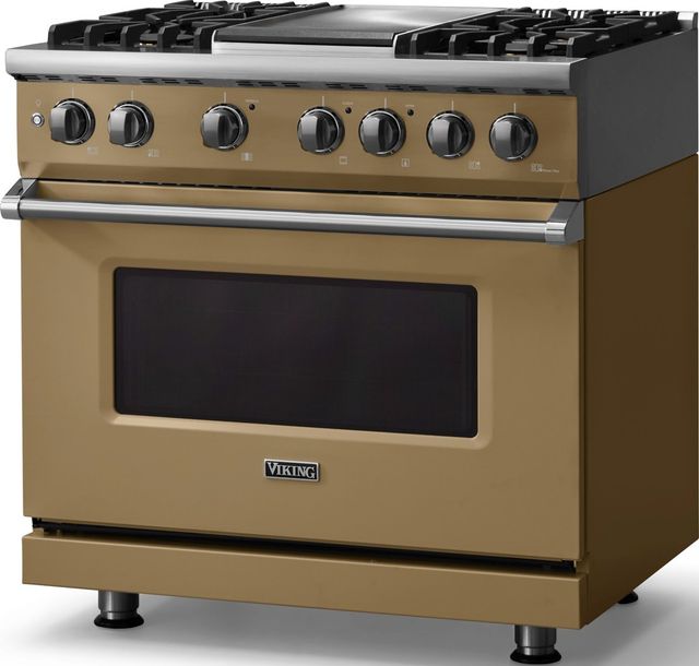 Viking® 5 Series 36" Golden Hour Pro Style Dual Fuel (LP) Range with Polished Chrome Trim-3