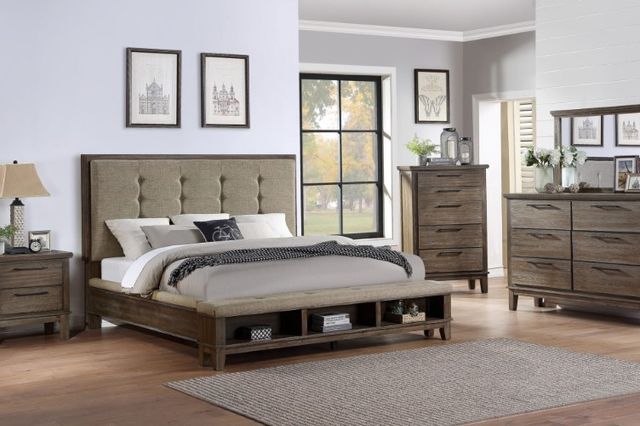 New Classic® Home Furnishings Cagney Vintage California King Upholstered Storage Panel Bed-1