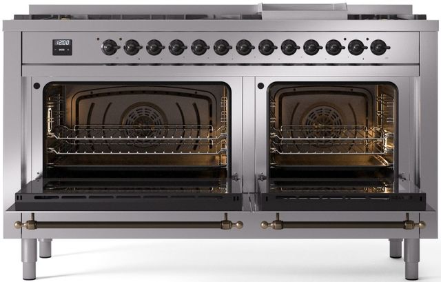 Ilve® Nostalgie II Series 60" Stainless Steel Pro Style Dual Fuel Range-1
