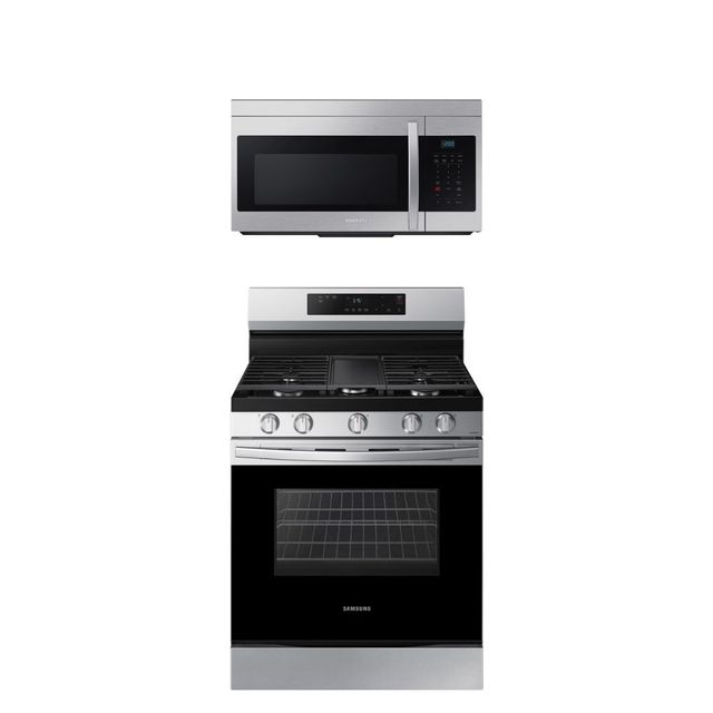 Samsung Stainless Steel Gas Range and OTR Microwave Package-0