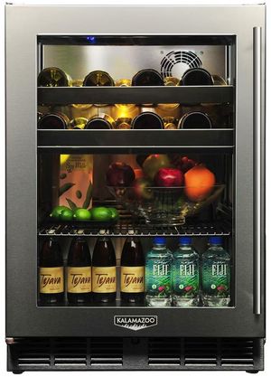 Front view of the Kalamazoo™ Signature Series 5.2 Cu. Ft. Glass Outdoor Dual-Zone Refrigerator and Wine Cooler