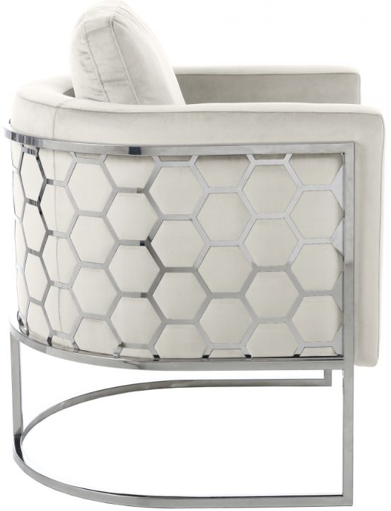 Meridian Furniture Casa Cream/Chrome Velvet Chair-2