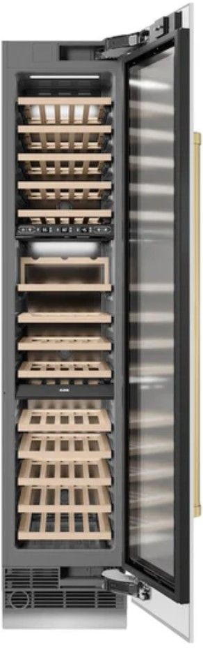 ZLINE Autograph Edition 18" 9.0 Cu. Ft. Triple Zone 68 Bottle Right Hinge Column Wine Cooler in White Matte with Champagne Bronze Accents-1