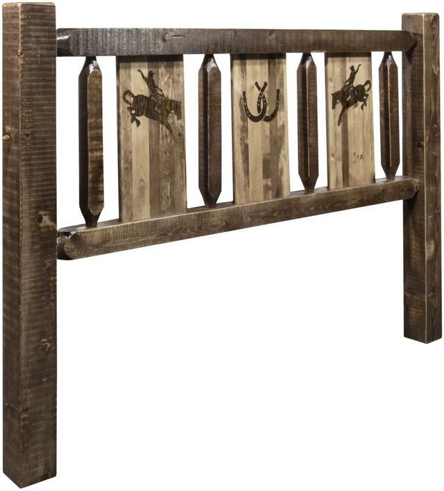 Montana Woodworks® Homestead Stain & Clear Twin Youth Headboard with Laser Engraved Bronc Design-0