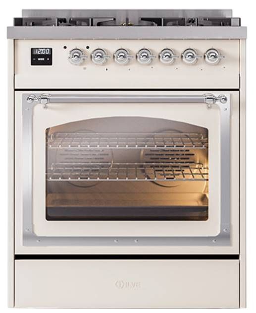 Ilve® Nostalgie II Noblesse 30" Antique White Pro Style Dual Fuel Range with Chrome Trim-1