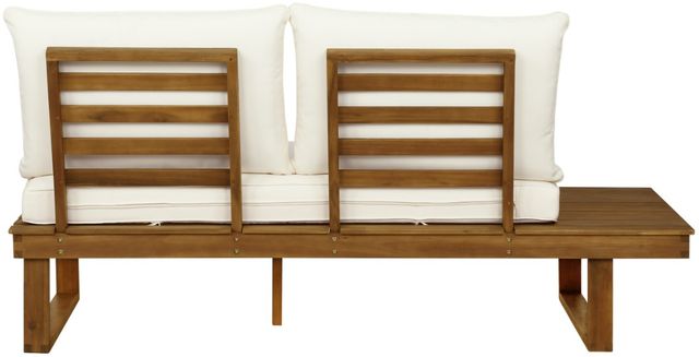 Linon Sea Breeze 4-Piece Beige/Brown Wooden Outdoor Loveseats with Cushions and Corner Table Set-4