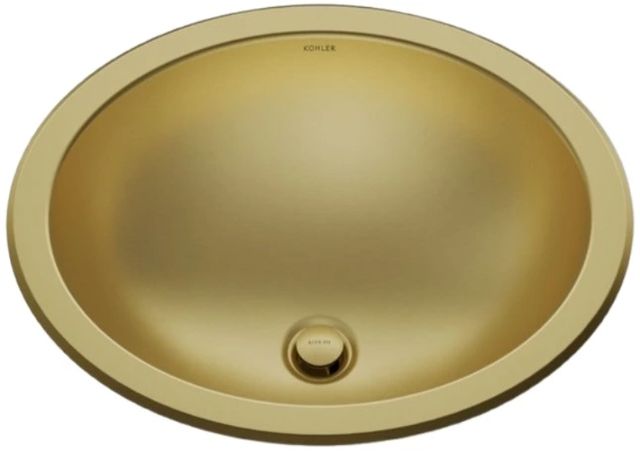 Kohler Bachata® Vibrant Brushed Moderne Brass 20" Oval Drop-In/Undermount Bathroom Sink, No Overflow-4