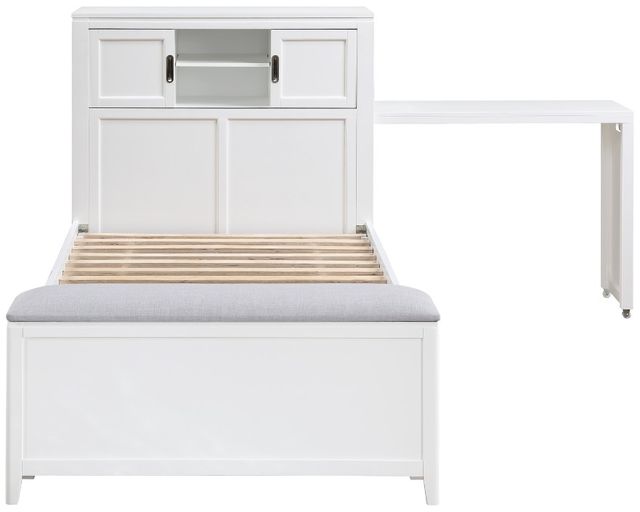 Homelegance® Sloane White Twin Youth Bookcase Platform Bed with Hidden Desk, Stool and Storage Bench-3