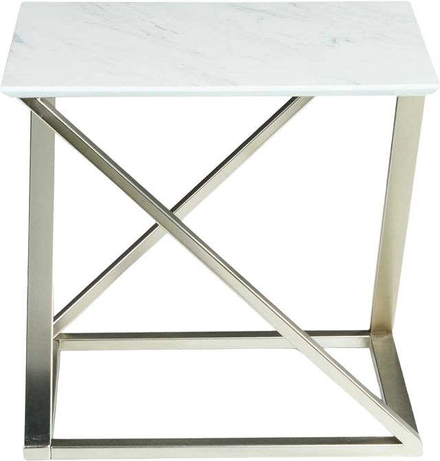 Steve Silver Co. Zurich White End Table with Matte Chrome Base-2