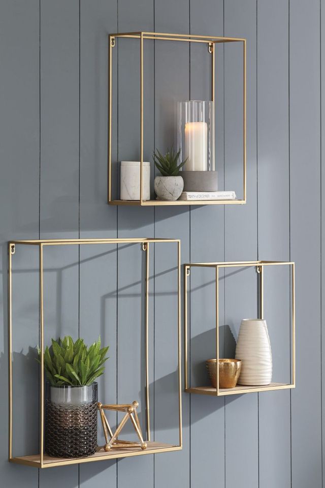 Signature Design by Ashley® Efharis 3-Piece Gold/Natural Wall Shelf Set-3