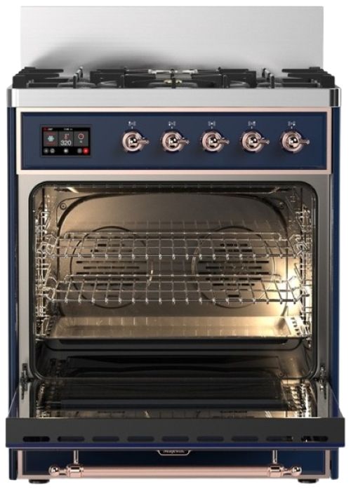 Ilve® Majestic III 30" Midnight Blue Pro Style Dual Fuel Liquid Propane Range with Solid Door and Copper Trim-1