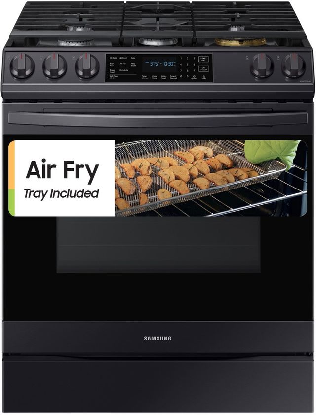 Samsung 30" Fingerprint Resistant Black Stainless Steel Front Control Slide-In Gas Range-0