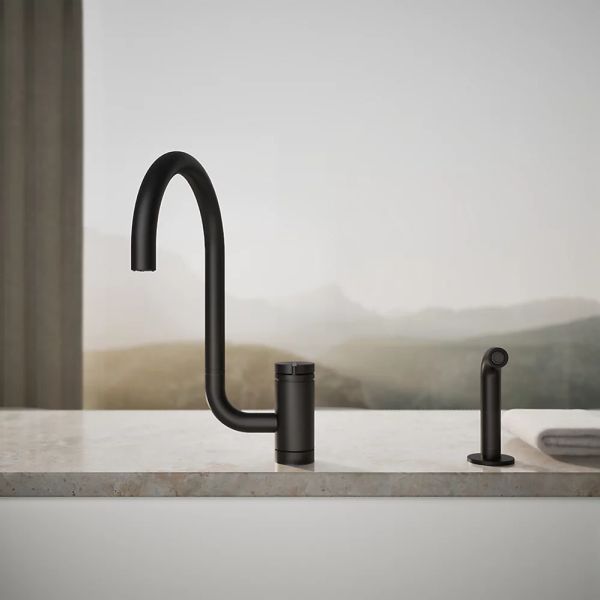 KOHLER® Components® Matte Black Single-Handle Kitchen Sink Faucet with 2-Function Extended-Reach Spout and Side Sprayer-3
