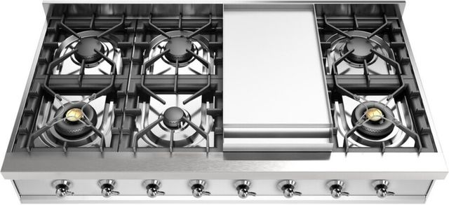 Ilve Nostalgie II 48” Stainless Steel Liquid Propane Rangetop with 8 Burners, Griddle and Chrome Trim-1