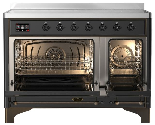 Ilve® Majestic III 48" Graphite Matte Pro Style Induction Range with Solid Door and Burnished Trim-1