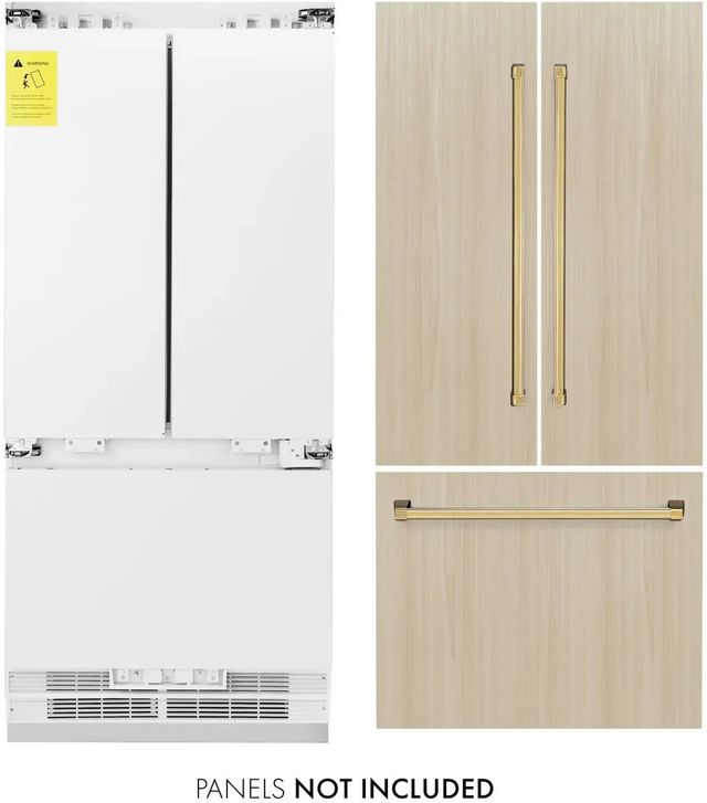 ZLINE Autograph Edition 36" 19.6 Cu. Ft. Panel Ready Built In Counter Depth French Door Refrigerator with Polished Gold Accents-3