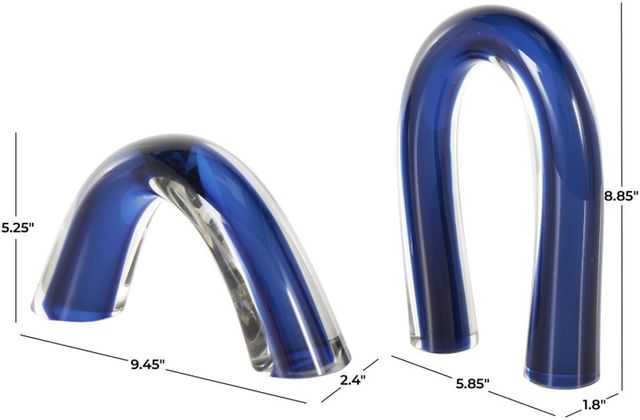 Deco Marche 2-Piece Blue Glass Abstract Overlapping Arch Decorative Sculpture Set with Clear Accents-2