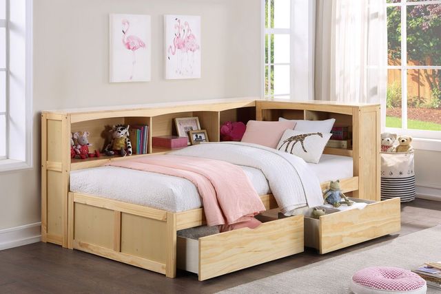 Homelegance® Bartly Natural Pine Youth Twin Bookcase Corner Storage Bed-1