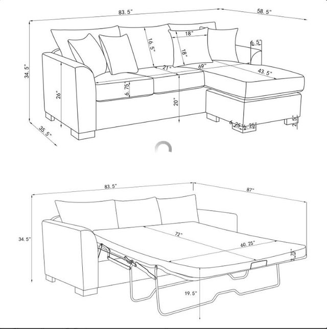 Coaster® Storey Dark Gray Upholstered Sectional Chaise Sofa-3