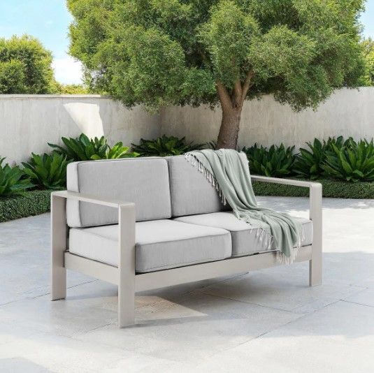 Linon Key Gray Aluminum/Fabric Outdoor Loveseat-1