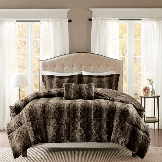 Olliix by Madison Park Zuri Chocolate Full/Queen Faux Fur Comforter Set-0