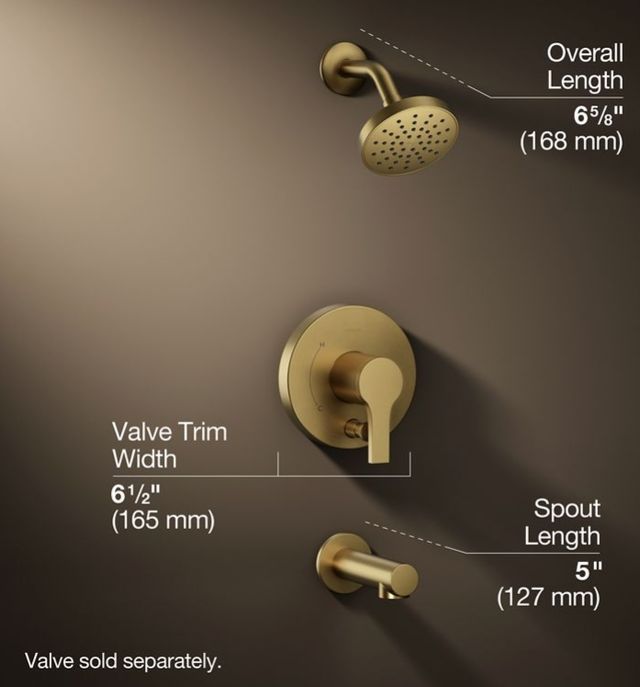 KOHLER® Elate® Rite-Temp® Vibrant Brushed Moderne Brass 2.5 GPM Bath and Shower Trim Kit with Push-Button Diverter-2