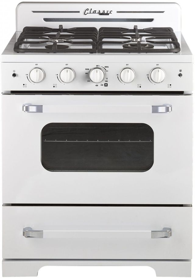 Unique® Appliances Classic Retro 30" Marshmallow White Freestanding Gas Range-0