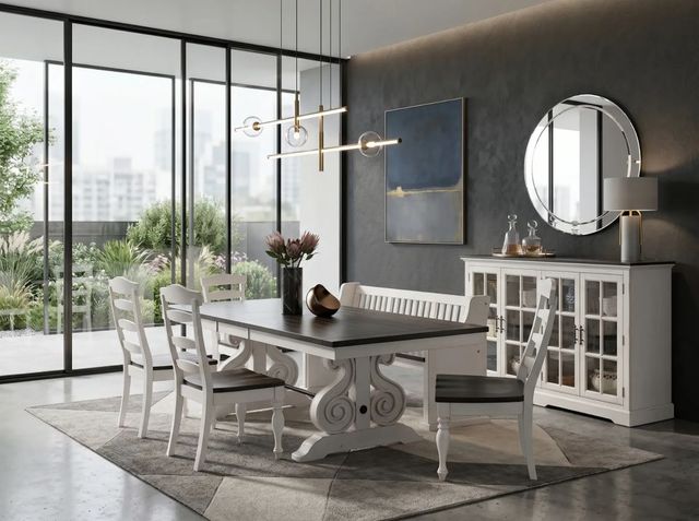 Sunny Designs™ Carriage House Charcoal Gray Trestle Table with Weathered Crème Frame-1