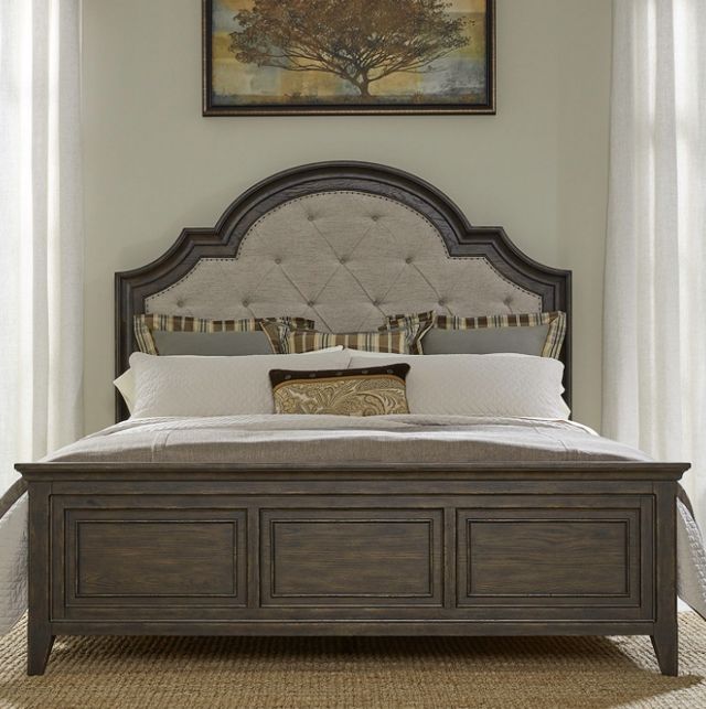 Liberty Furniture Paradise Valley Flax Tweed/Saddle Brown Queen Upholstered Panel Bed-1