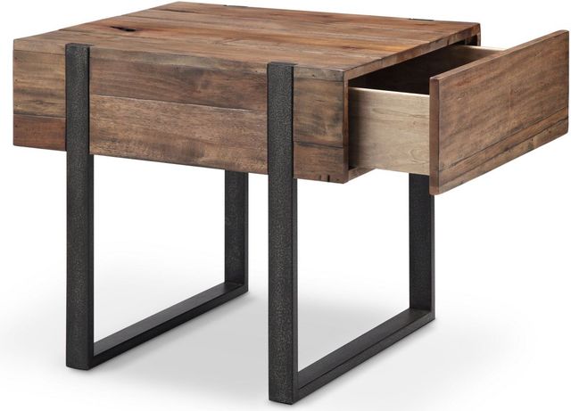 Magnussen Home® Prescott Rustic Honey End Table with Metal Base -2