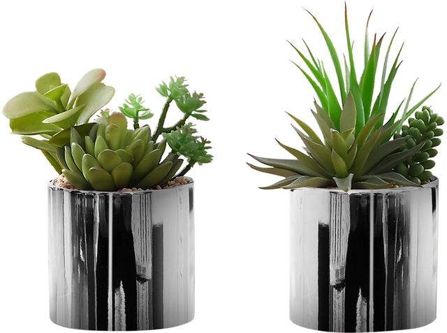 Monarch Specialties Inc. 2-piece Artificial Succulent Plant with Chrome Pot-0