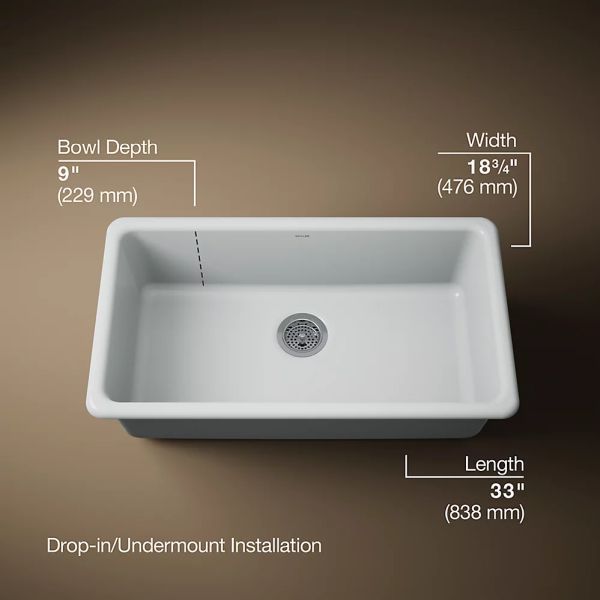 KOHLER® Iron/Tones® Ice Gray 33" Top/Undermount Single-Bowl Kitchen Sink-2