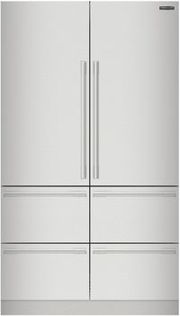 front view of the Signature Kitchen Suite 48 in. 24.6 Cu. Ft. Panel Ready Built-In Counter Depth French Door Refrigerator