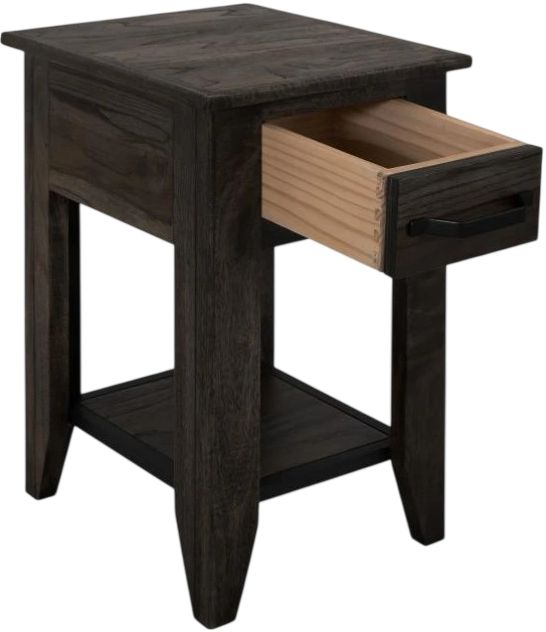 International Furniture Direct Teak Stained Dark Chairside Table-4