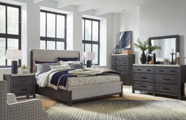 Magnussen Home® Plum Creek Elite Dove/Ravenwood Black California King Upholstered Panel Bed-1
