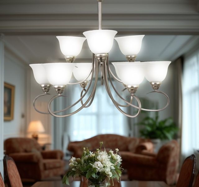 YHD Ribbon Falls Satin Nickel 9-Light Chandelier-1