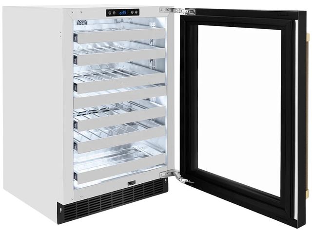 ZLINE Autograph Edition Touchstone 24 " 4.8 Cu. Ft. Black Stainless Steel Dual Zone 44 Bottle Wine Cooler with Glass Door and Polished Gold Helix Handle-2