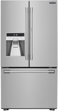 front view of the Signature Kitchen Suite 36 in. 23.5 Cu. Ft. Stainless Steel Counter Depth French Door Refrigerator