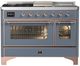 Ilve® Majestic III 48" Blue Gray Pro Style Dual Fuel Natural Gas Range with 5 Black Brass Burners and Copper Trim-0