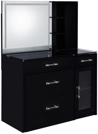 black dressing table with storage Adeline Glass Top Storage Makeup Dressing Table Desk in Black
