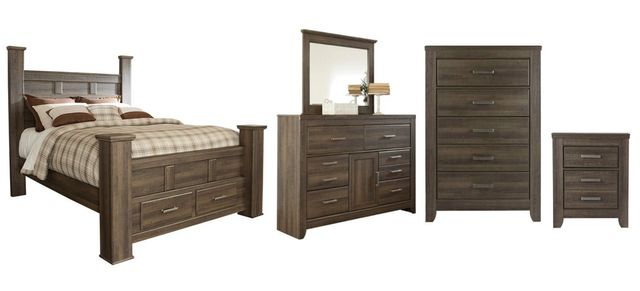 Signature Design by Ashley® Juararo 5-Piece Dark Brown Queen Poster Storage Bed Set-0