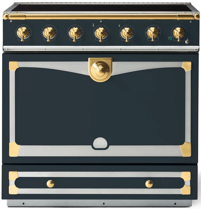 La Cornue CornuFé 90 Albertine 36" Quintessential Teal Pro Style Induction Range with Brushed Brass Trim-0