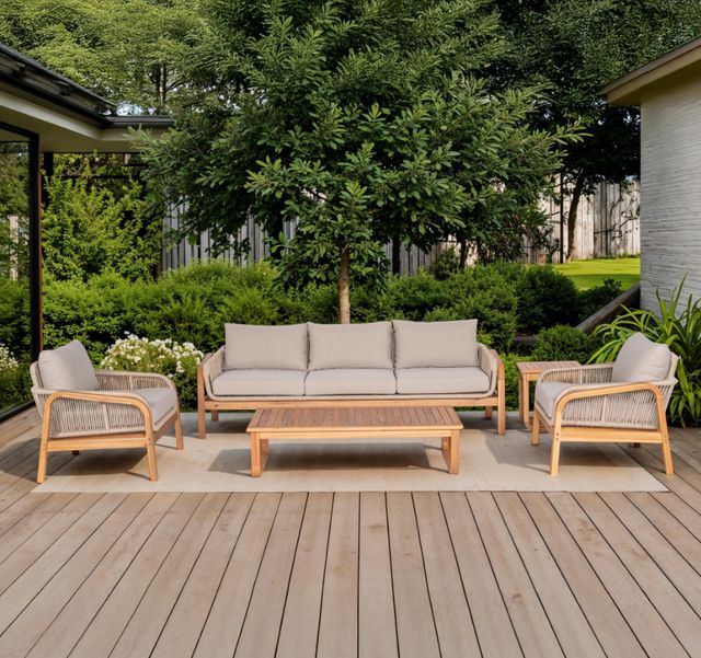 New Classic® Home Furnishings Cascade 5-Piece Beige/Brown Fabric/Wicker/Wooden Outdoor Conversation Set-1