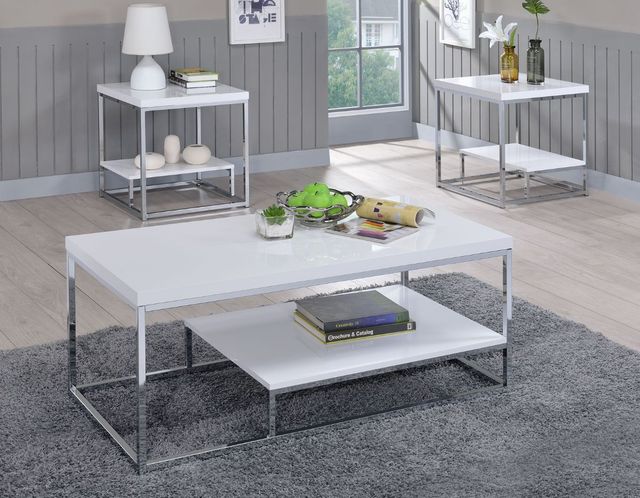 Steve Silver Co. Lucia White Cocktail Table with Chrome Base-1